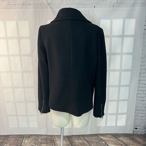 Calvin Klein Black Asymmetric Zip Wool Blend Spread Collar Moto Jacket Size 12 - Picture 5 of 10